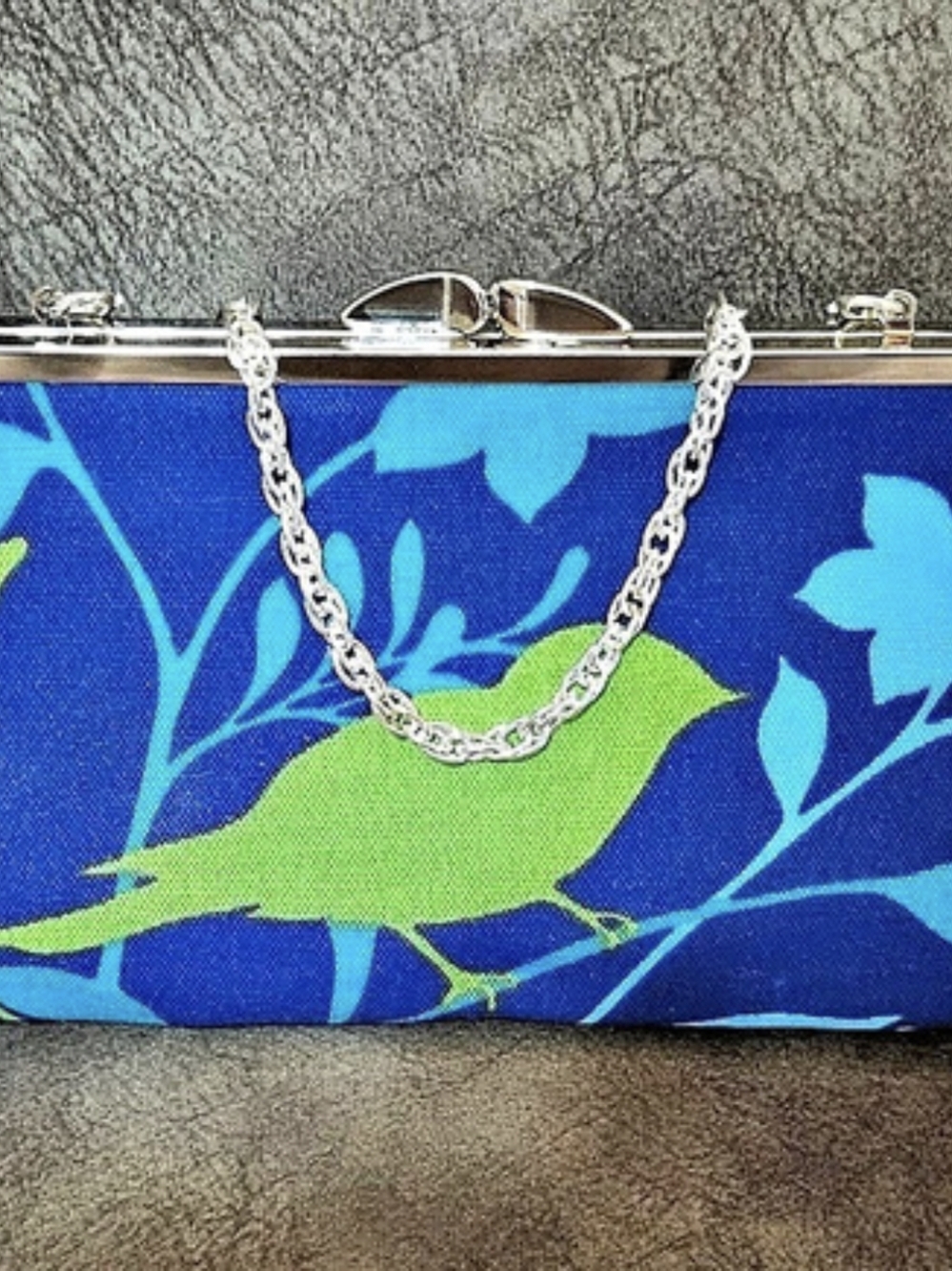 Floral Bird Clutch in Blue & Green New